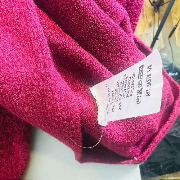 JAKI London Asymmetric Draped Sweater Seamless Knit Burgundy Sz S / M MSRP $248 - Picture 9 of 10